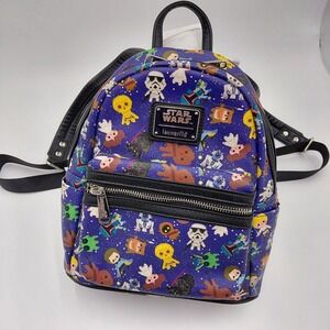 Loungefly‎ Mini Backpack Chibi Star Wars Disney Parks Characters AOP Purple